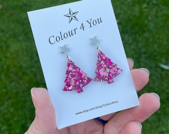 Pendientes de árbol de Navidad / Pendientes de Navidad brillantes / Pendientes de Navidad multicolor