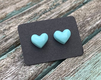 Pendientes de corazón de aguamarina / Pendientes de aguamarina / Pendientes de corazón / Pendientes de botón de 10 mm