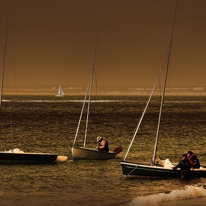Sailing boat sepia tone