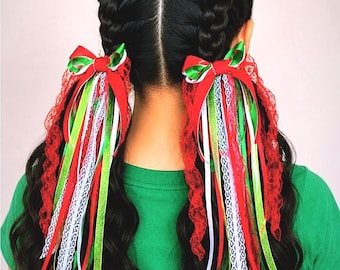 Mexican Ribbon Hair Clip – Red, Green & White | Folklórico Style