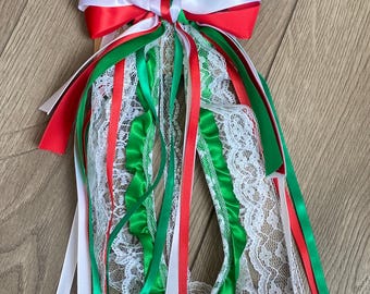 Pinza para el cabello con cinta mexicana – Rojo, verde y blanco / Estilo folclórico