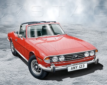 Triumph Stag Mk1 & 2 fully customisable airbrush art print – make it YOUR car! NEW! choice of background