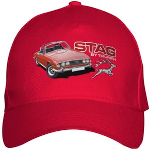 Triumph Stag designer baseball caps in 12 colours of car and 6 colours of caps