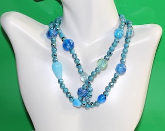 Blue glass and acrylic bead necklace