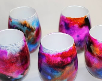 Stemless Wine glass - Alcohol ink (Nebula - Deep Space )