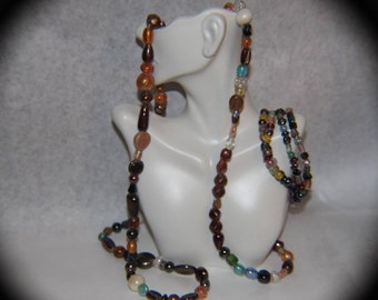 Mixed color large beads necklace and bracelet set