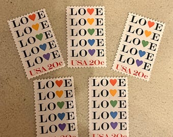 USPS 5 Rainbow Hearts love 20c jeweils Vintage unbenutzte Briefmarken 20 Cent Briefmarken Nennwert 1,00