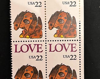 4- Puppy LOVE 22 cent stamps for Wedding Invitations or Save the Date Postage Stamps Vintage stamp