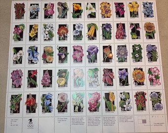 Francobolli americani vintage da 29 centesimi raffiguranti fiori selvatici: foglio intero da 50 francobolli