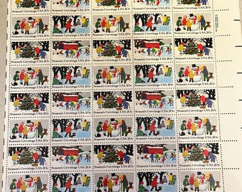 USPS Bogen mit 50 Season's Greetings Briefmarken, 1982 US Briefmarken, 20 Cents, ungelaufenes Porto