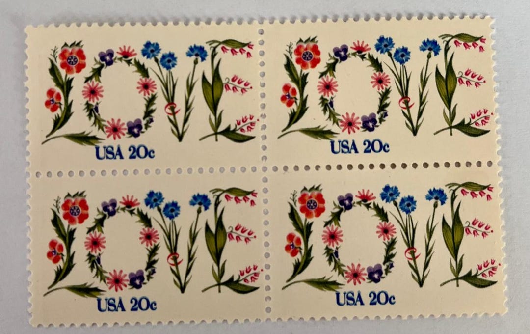 4- LOVE Floral 20 Cent Stamps for Wedding Invitations or Save the Date ...