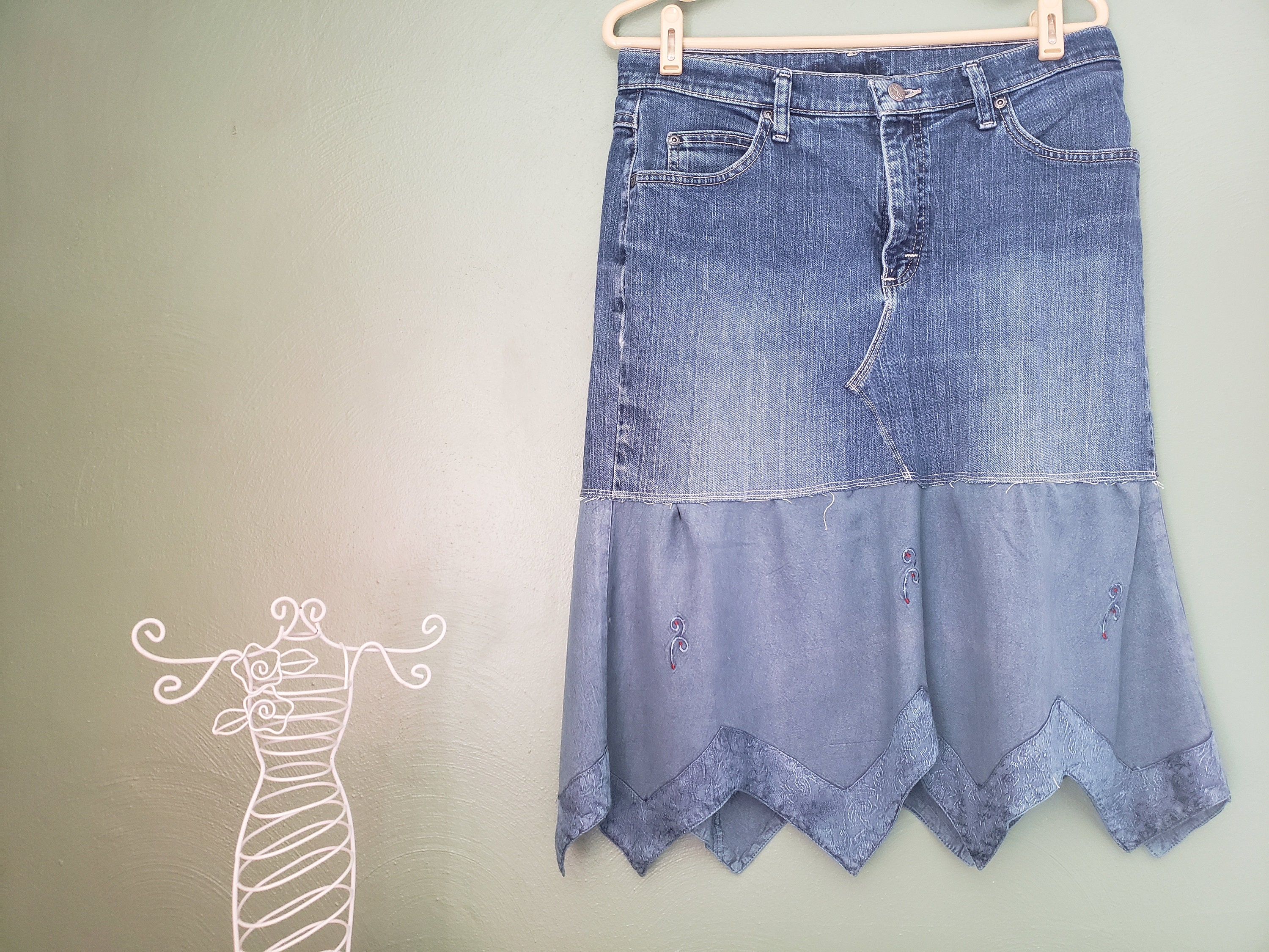 Women's Blue Denim Skirt With Handkerchief Hem Etsy