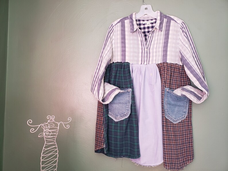 Asymmetric Hem Upcycled Clothing Shabby Farmhouse Chic Refashioned Rustic Tunic Eco Friendly