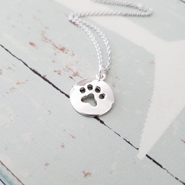 thumbnail image 2 of Sterling Silver-Plated Hollow Paw Print Pendant Necklace – 17 Inch, Animal Rescue Benefit 2 of 5