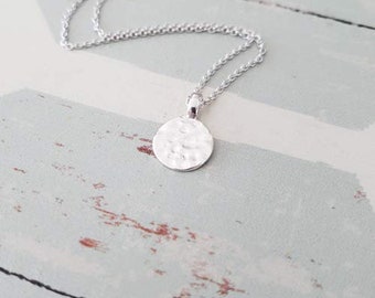 Sterling Silver Hammered Circle Disc Necklace (small size)