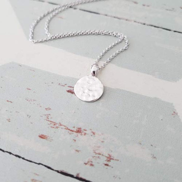 Sterling Silver Hammered Circle Disc Necklace (small size)