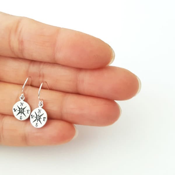 Sterling Silver Small Compass Earrings