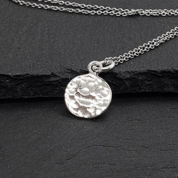 Sterling Silver Hammered Circle Disc Necklace (small size)