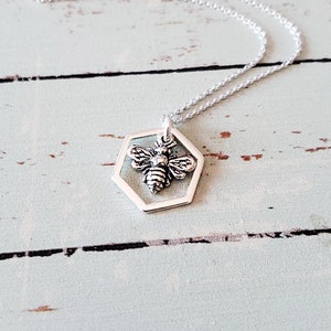 Sterling Silver  Honeycomb Bumble Bee Charm Necklace