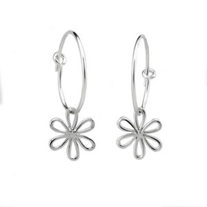 Daisy Flower Charm Earrings Sterling Silver Daisy Flower Hoop Dangle Earrings
