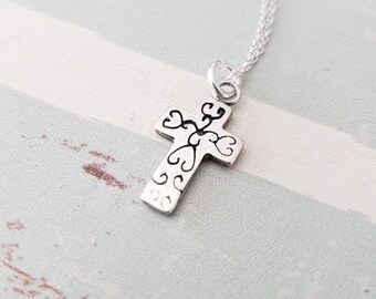 Cross  Charm Sterling Silver Botanical Necklace