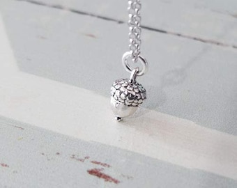 Sterling Silver 3D Tiny Acorn Pendant Necklace (small size )