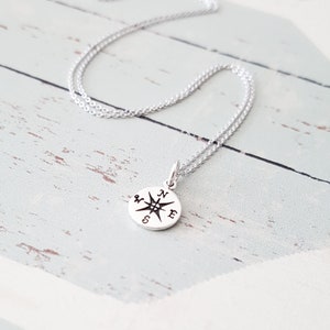 Simple Sterling Silver Small Compass Charm Necklace