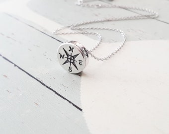 Simple Sterling Silver  Compass Charm Necklace