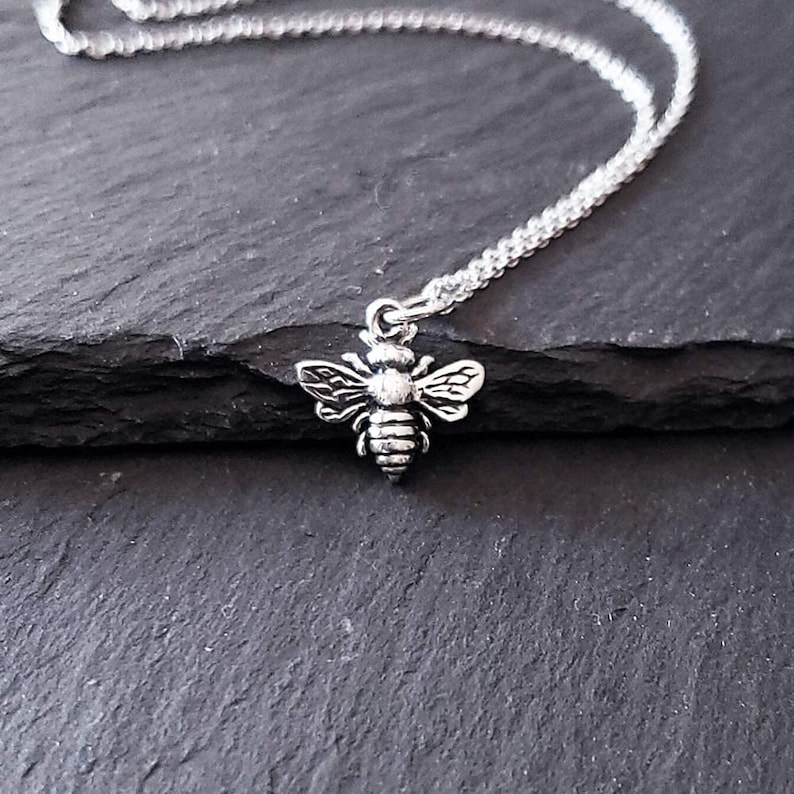 Sterling Silver Tiny Bumble Bee Charm Necklace image 1