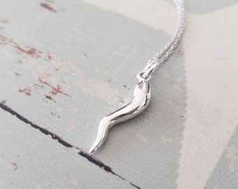 Sterling Silver Italian Horn Pendant Necklace