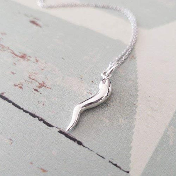 Sterling Silver Italian Horn Pendant Necklace