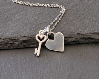 Heart Key Charm with Heart Charm Necklace