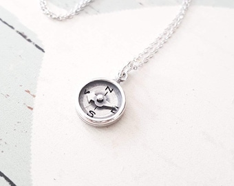 Sterling Silver Oxidized Compass Charm Necklace (not a working compass)
