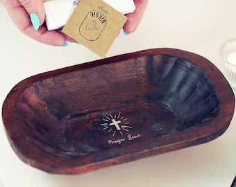 Prayer Dough Bowl | Prayer Bowl with Prayer Cards | Religious Gifts Farmhouse Rustic Décor