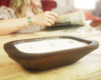 Wooden Dough Bowl Candle - Wooden Bread Bowl Rustic - Farmhouse Décor - Rustic Dough Bowls