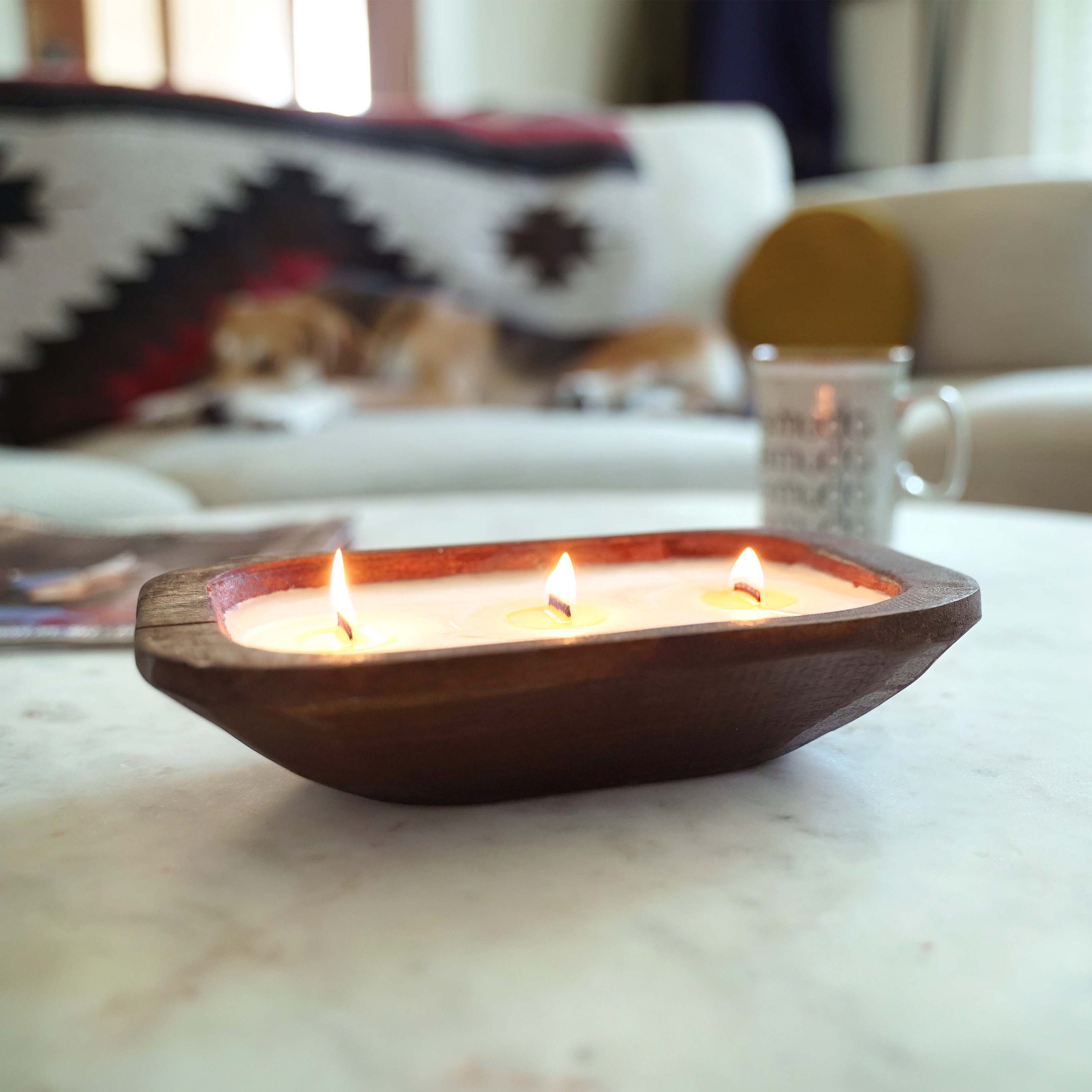 Wooden Dough Bowl Candle Wooden Bread Bowl Rustic Etsy