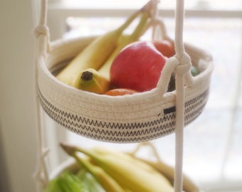 Cotton Rope Hanging Fruit Basket - Boho Three Tier Hanging Basket