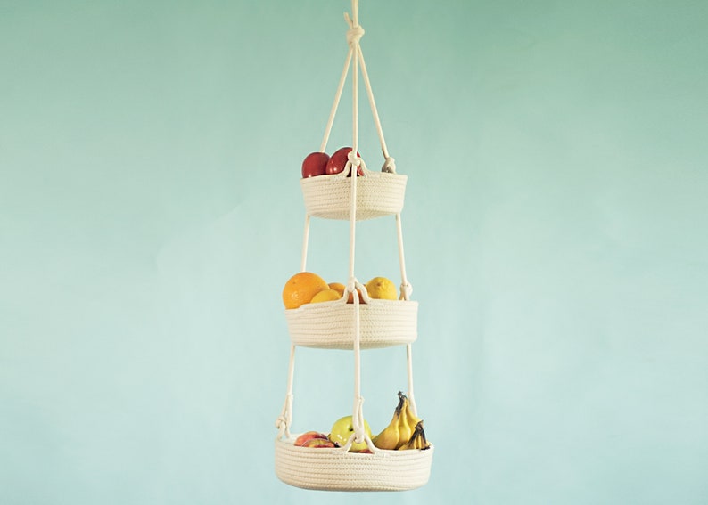 Cotton Rope Hanging Fruit Basket Boho Three Tier Hanging Etsy