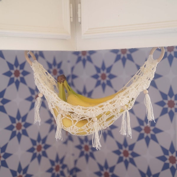 Fruit Hammock, Cream Boho Crochet Fruit Basket, Fruit Hanger, Boho Mini Hammock, Banana Hammock, Boho Nursery, Kitchen Hammock