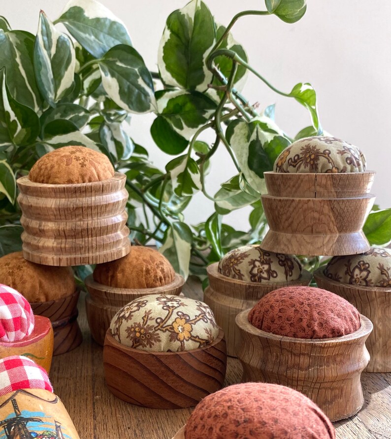Handmade Pincushions / Oak / Needles Pins / Walnut Filled / Etsy