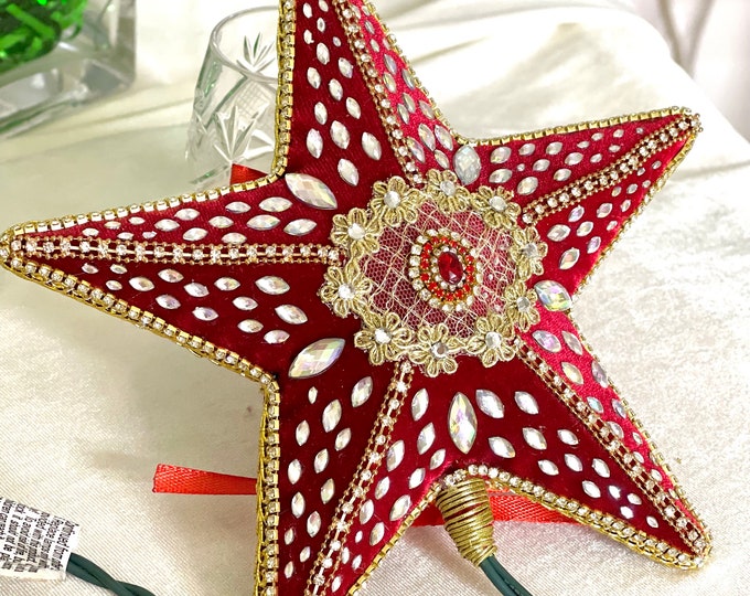 Christmas Tree Star Topper Ornament Decorations Hand Filled Velvet