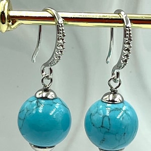 Women’s Big Turquoise Stone (12mm)Silver tone earrings