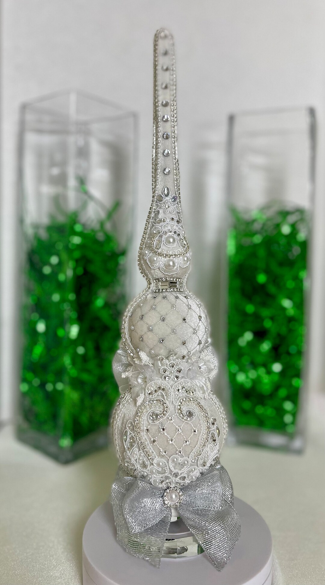 Christmas Tree Topper Ornament Decorations Hand Filled White Silver