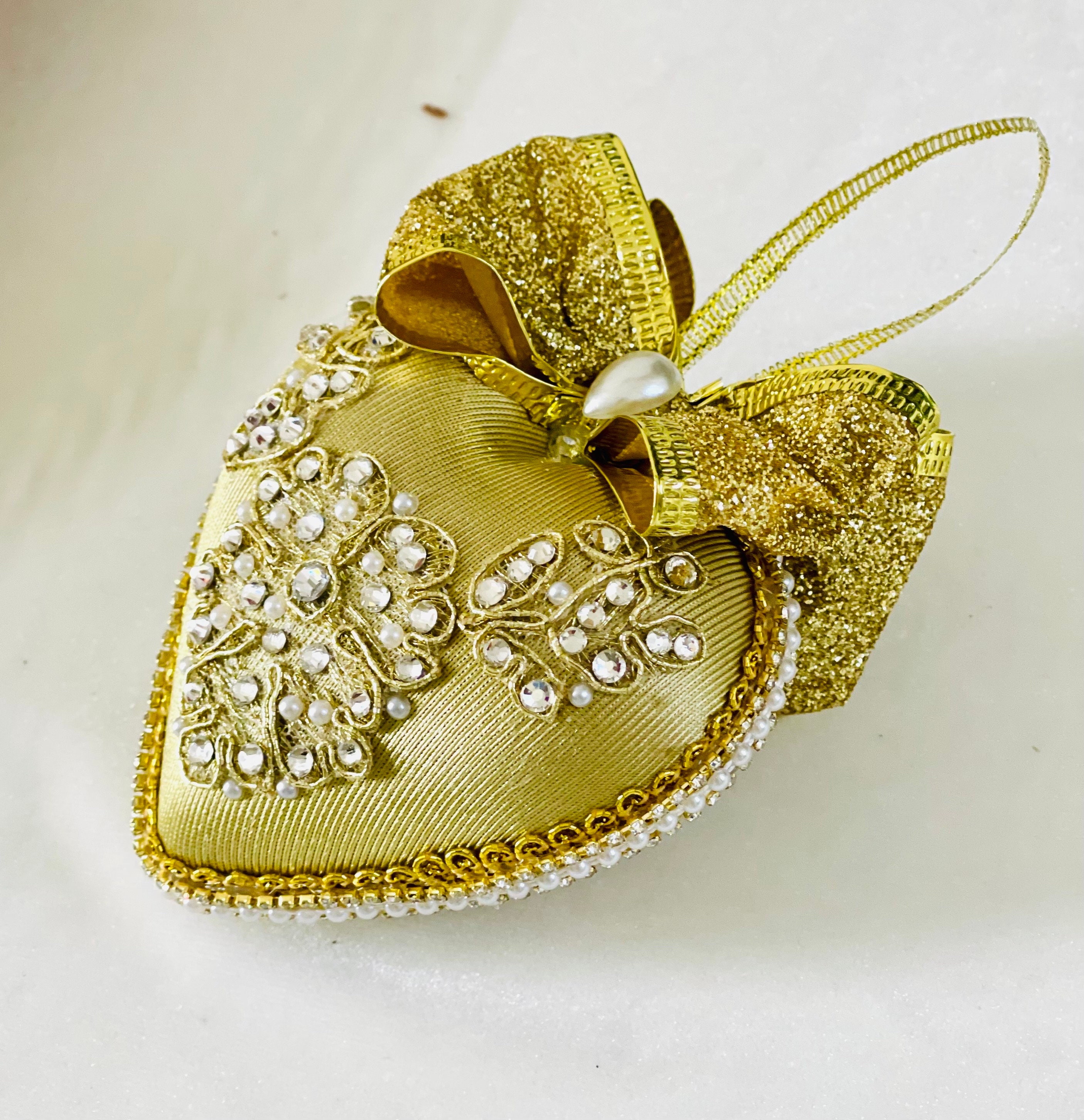 Handmade Christmas ornament set of 6 Fairytale Navy Velvet Crystal Pearl  Decor