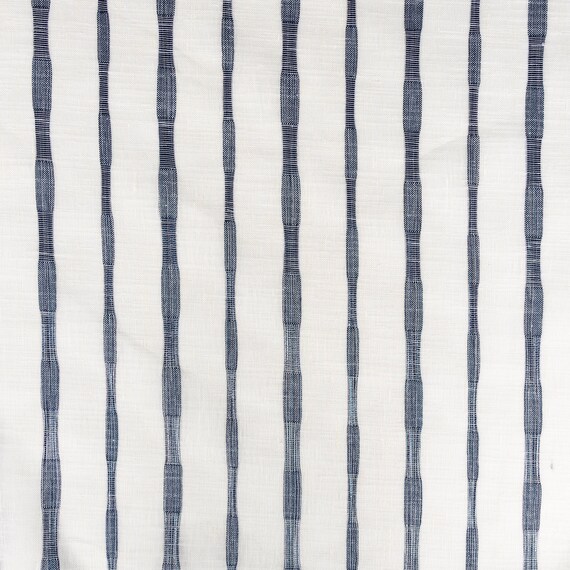 Designer Curtain Fabric Linen Blend Navy Blue Off White Textured Striped Voile 3 Metre Wide Roman