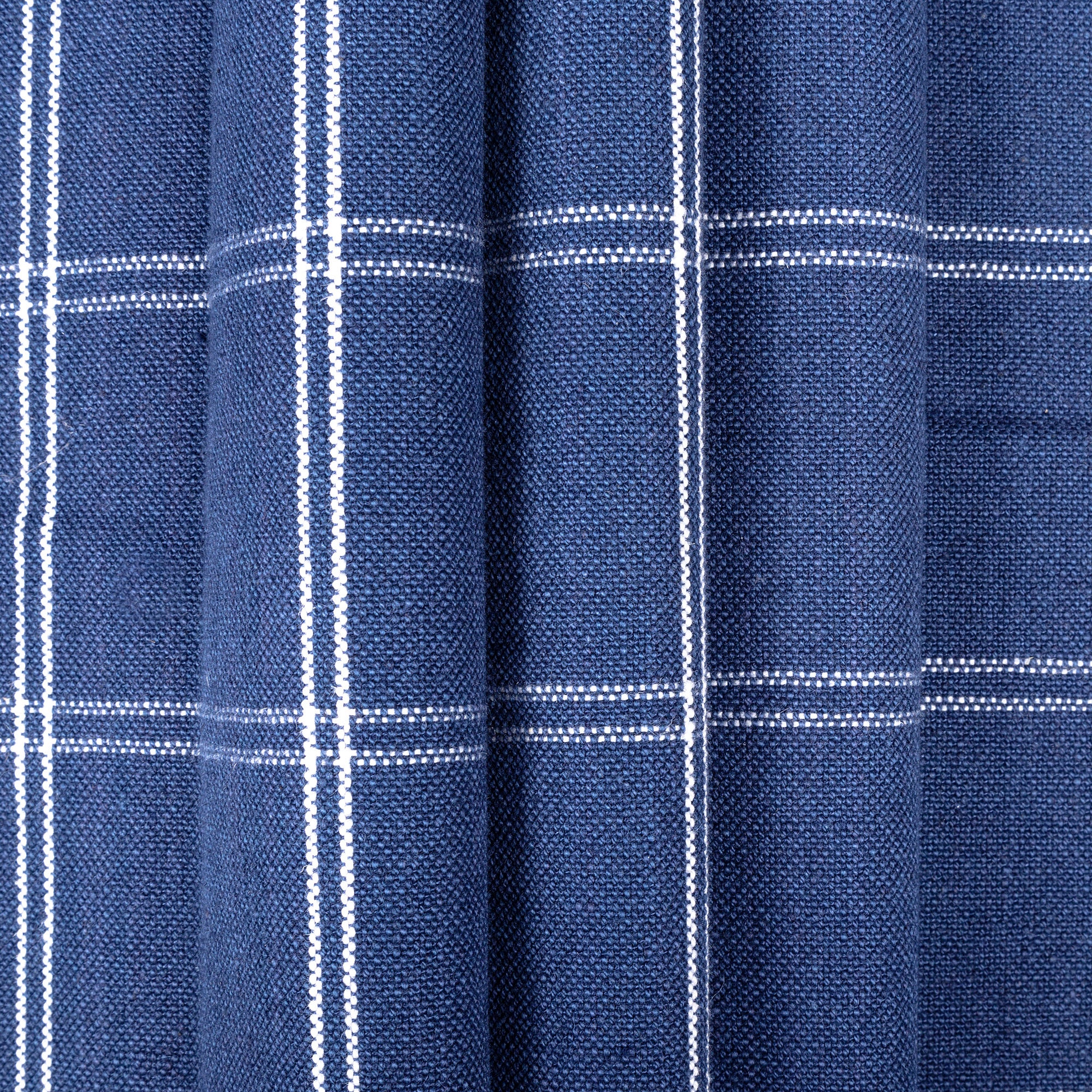 Navy Blue Linen Windowpane Check Designer Curtain Fabric Roman Etsy UK
