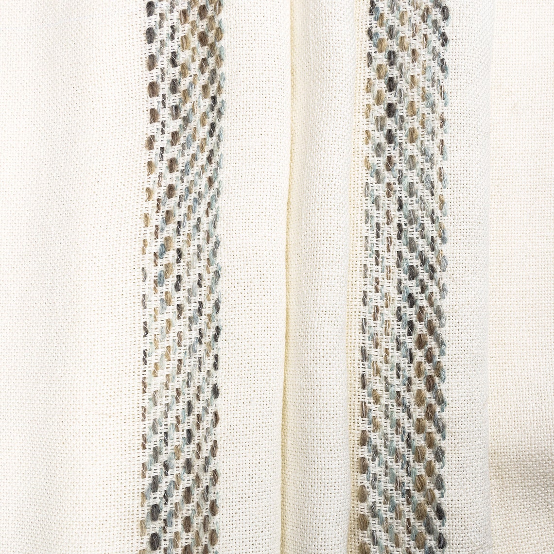 Designer 100% Linen Curtain Fabric Striped 3m Wide Ivory Blue | Etsy