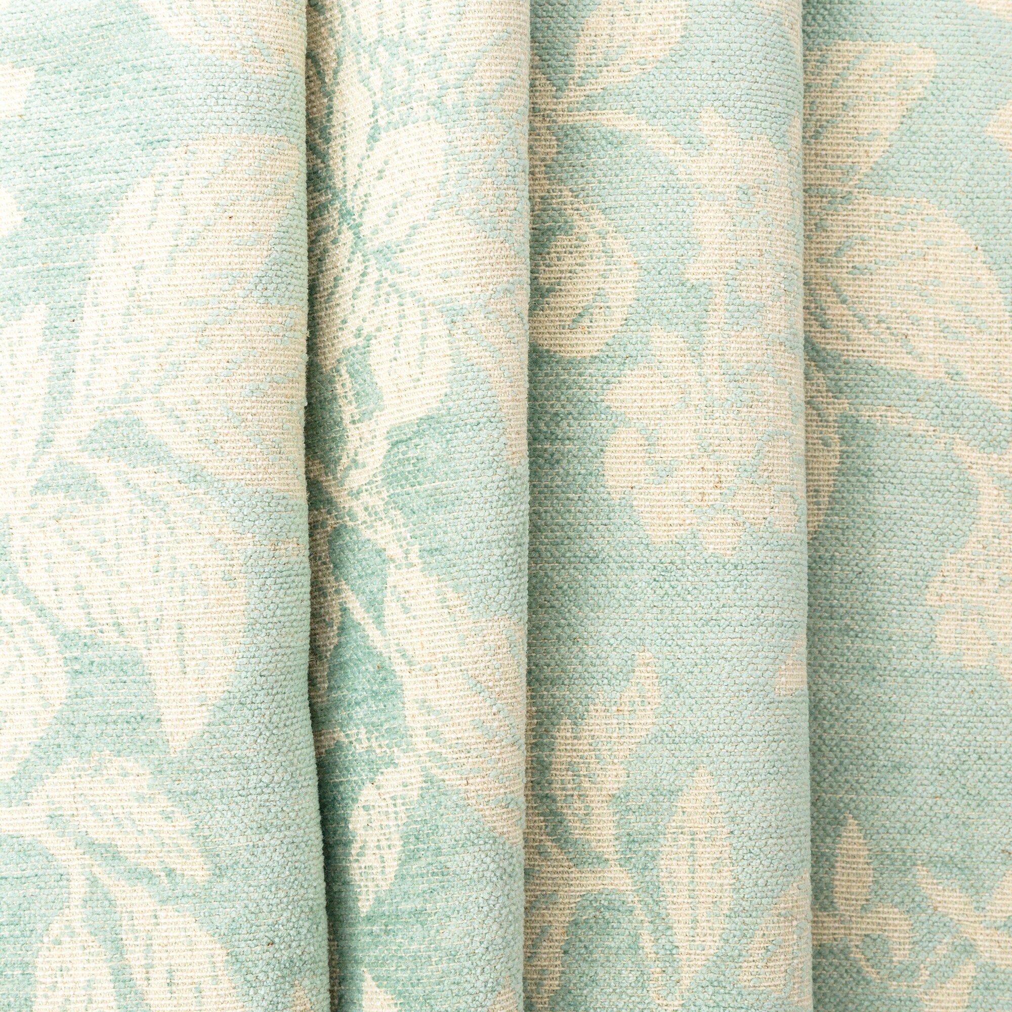 Duck Egg Blue Off White Floral Linen Curtain Fabric Light Etsy