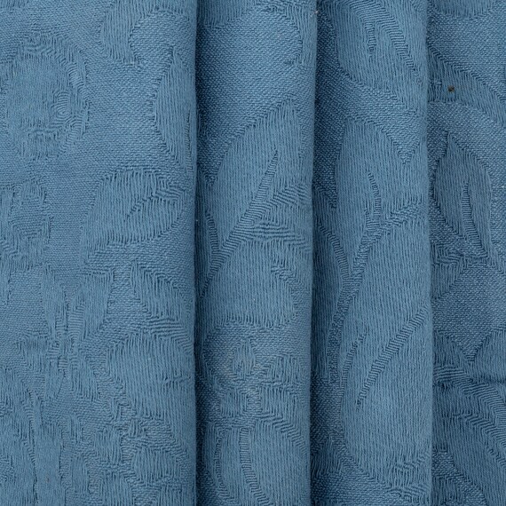 Designer Curtain Fabric Denim Blue Embossed Floral Leaf Design Etsy