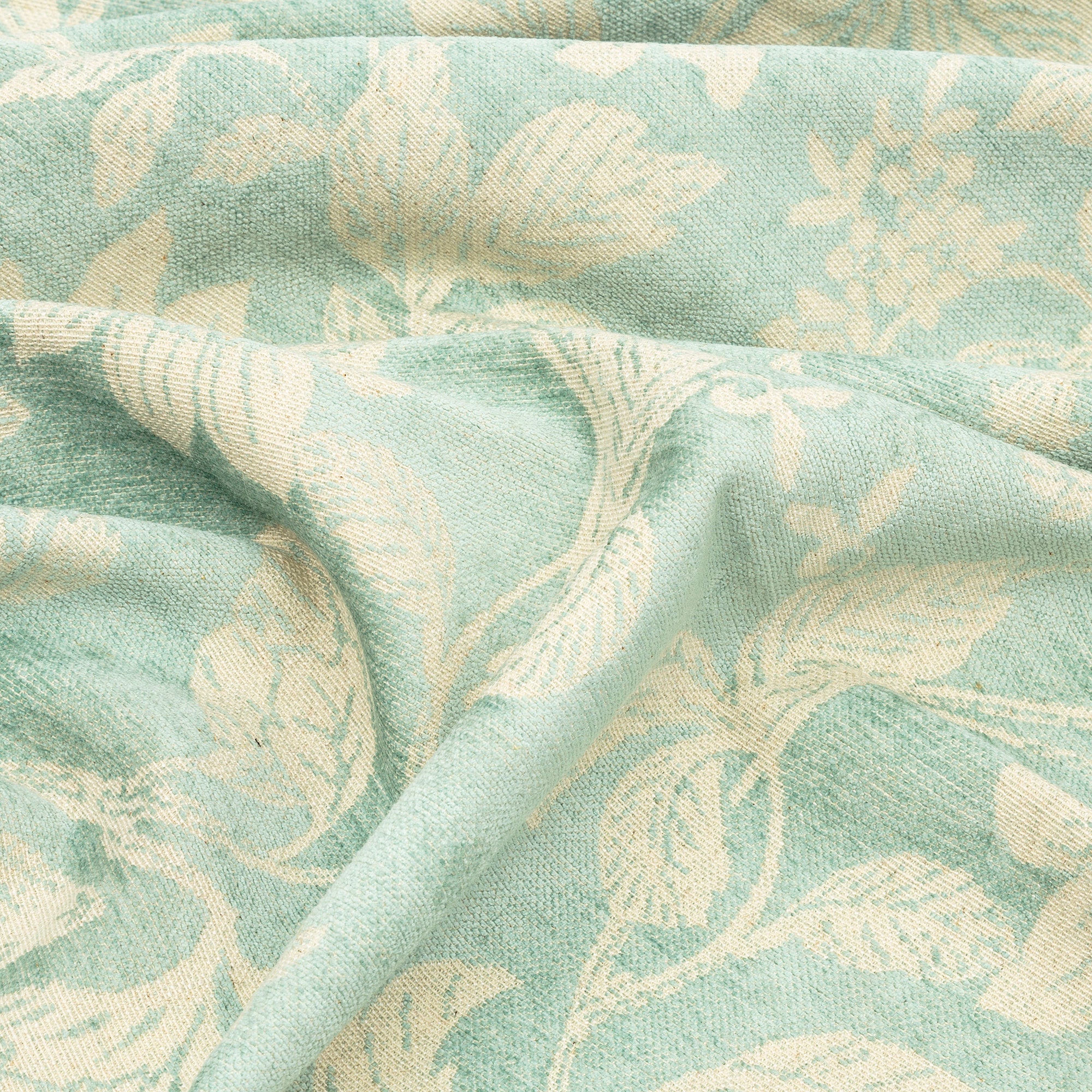 Duck Egg Blue Off White Floral Linen Curtain Fabric Light Etsy